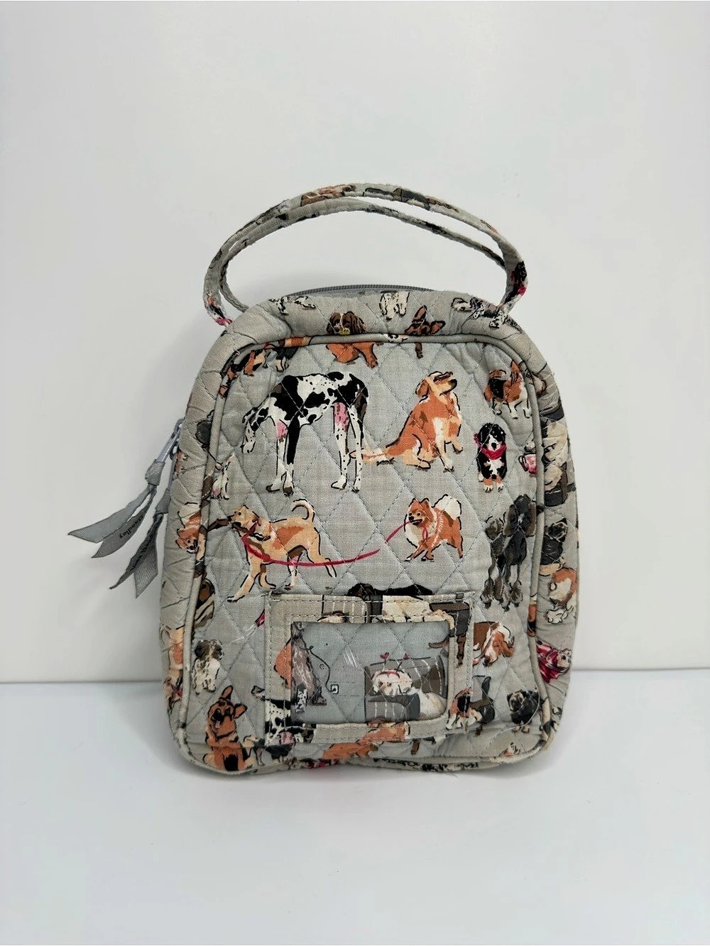 Vera Bradley Dog Print Quilted Lunch Bag Insulated Tote Grey